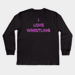 I Love Wrestling - Pink Kids Long Sleeve T-Shirt